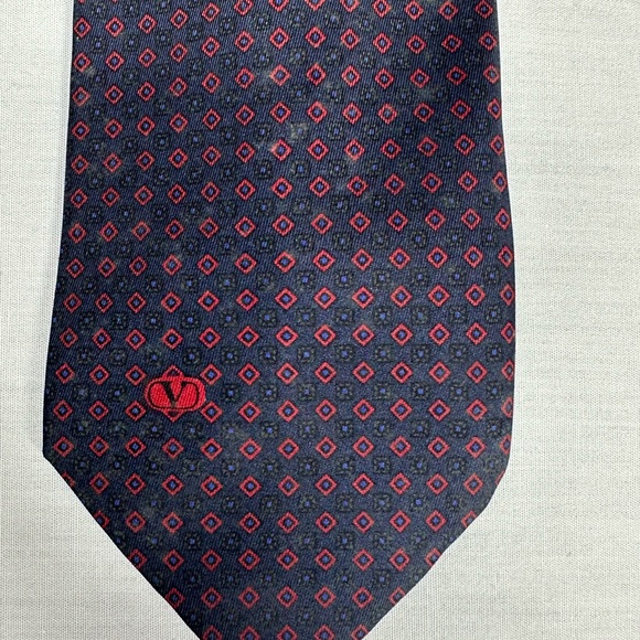 Valentino Dark Blue and Red Geometric Silk Tie - Picture 2 of 4